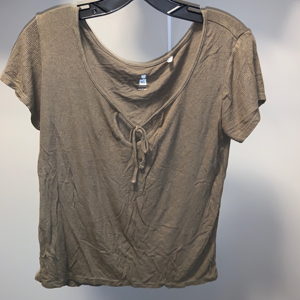 Army green cut out tie front shirt